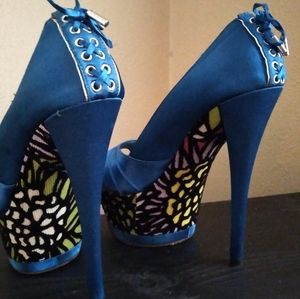 Teal/Blue Peeptoe Pumps
